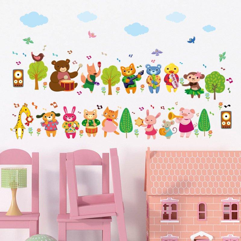 Decal dán tường vườn thú chơi nhạc