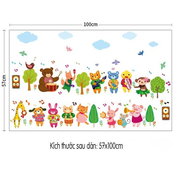 Decal dán tường vườn thú chơi nhạc