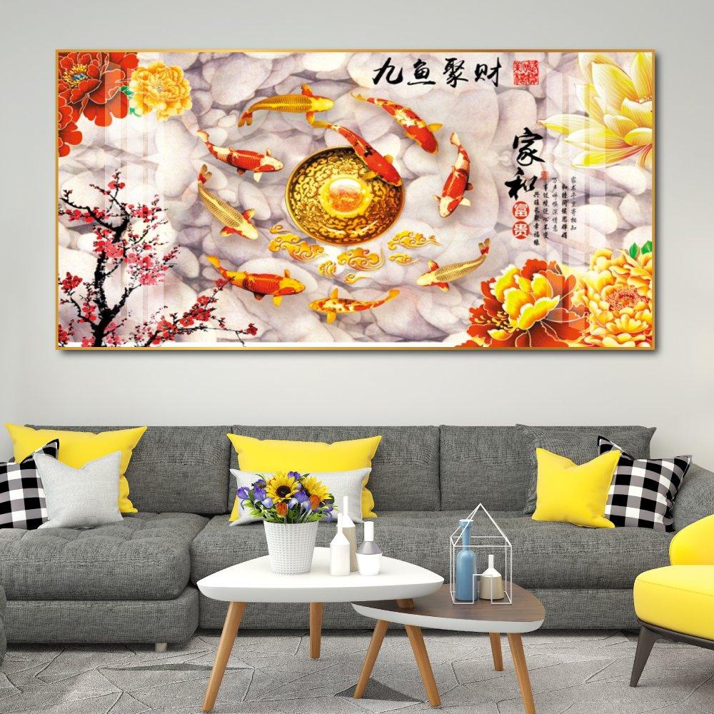 Tranh treo tường cá chép và hoa mẫu đơn 3