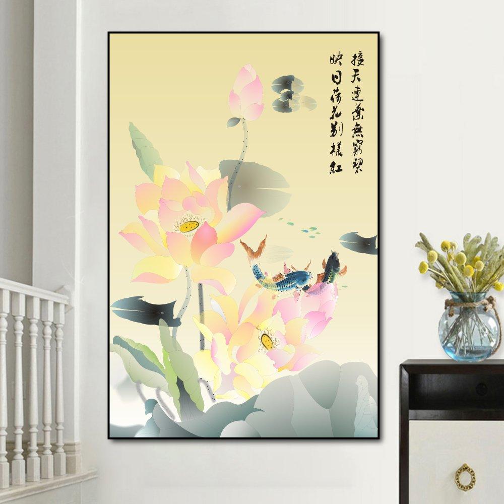 Tranh treo tường hoa sen hồng và cá chép