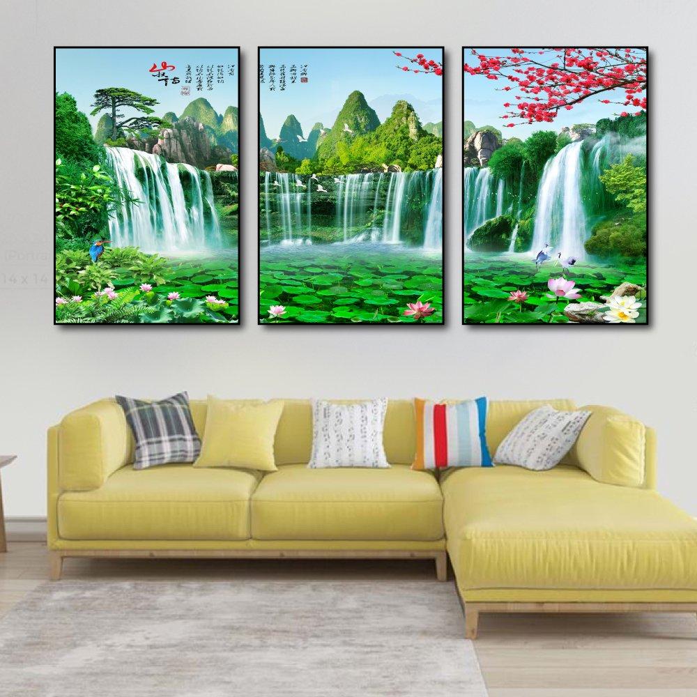 Tranh Treo Tường Thác Nước Và Hồ Sen