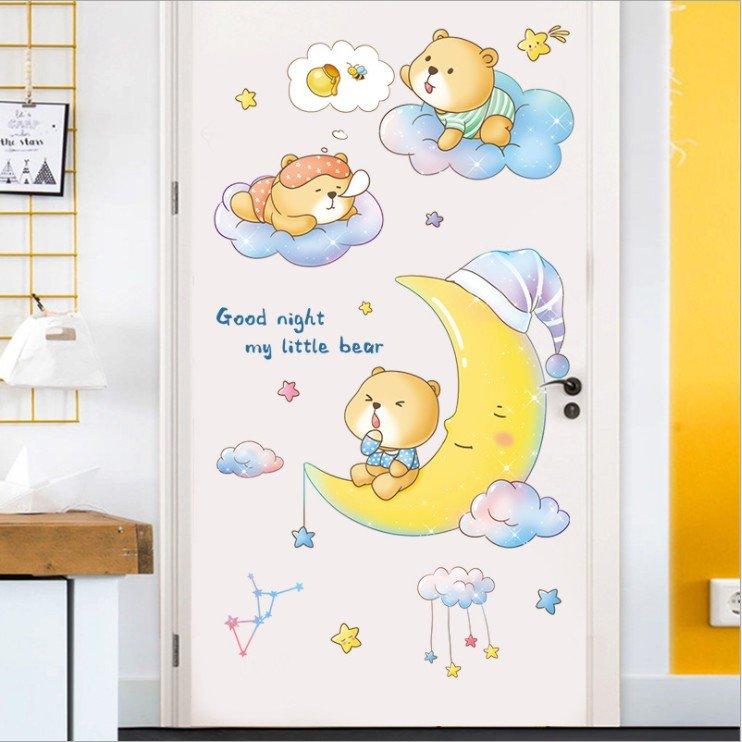 Decal dán tường bầu trời gấu bông