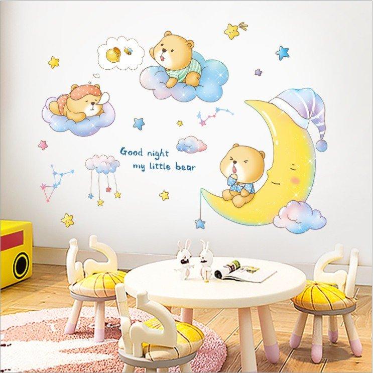 Decal dán tường bầu trời gấu bông