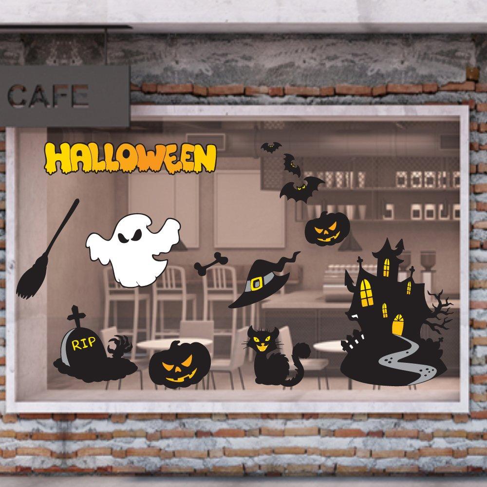 Decal trang trí Halloween combo bí ngô và bóng ma 04