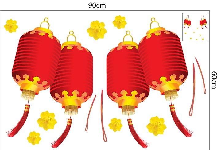 Decal trang trí tết lồng đèn đỏ may mắn mẫu 3