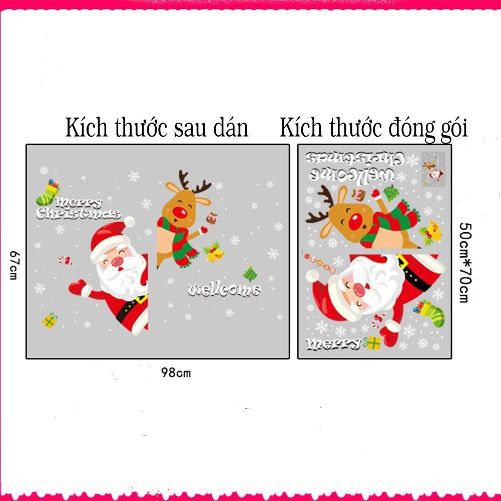 Decal trang trí noel tuần lộc và ông già noel vẫy tay