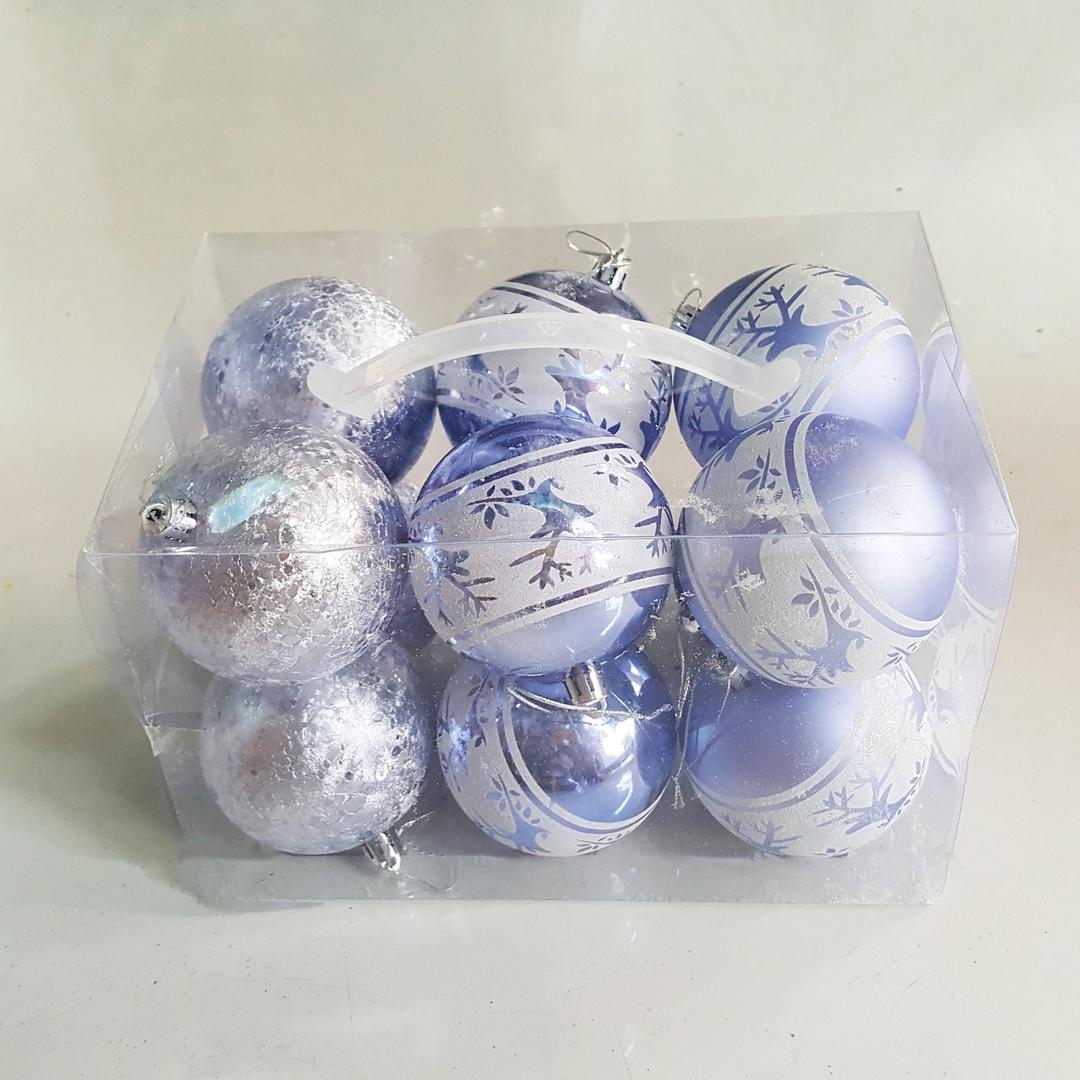 Hộp 12 châu họa tiết xanh dương trang trí noel - 8cm