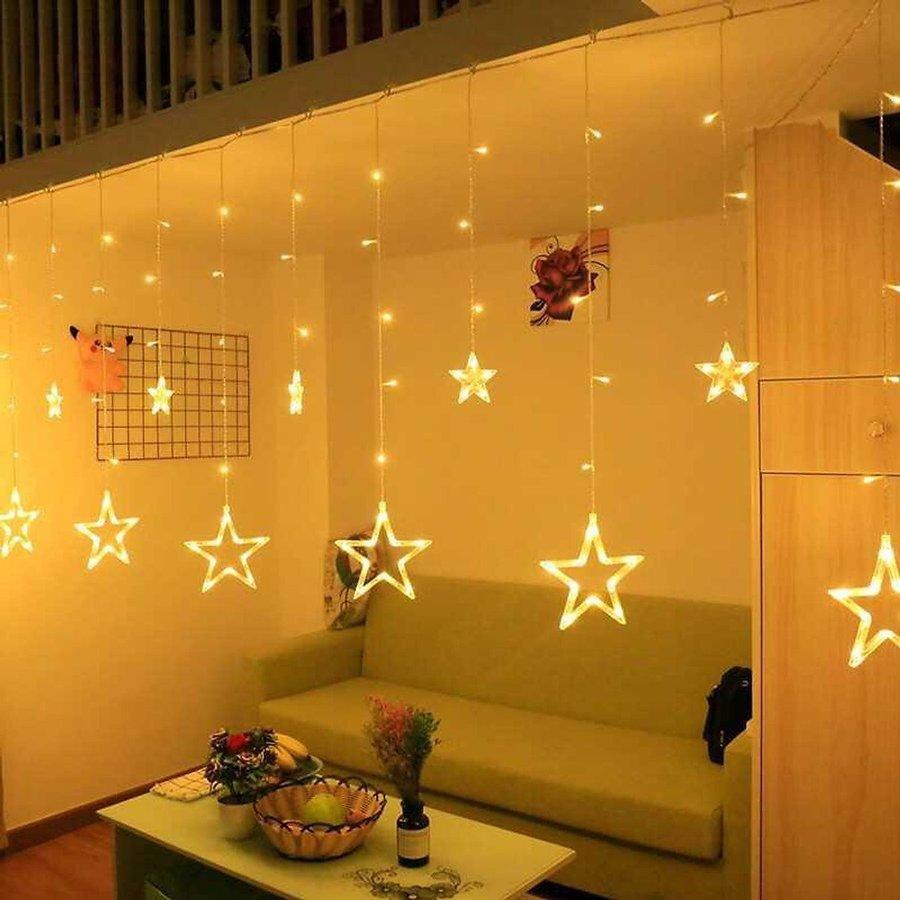 Đồ trang trí noel dây treo đèn led sao nháy màu vàng