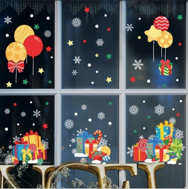 Decal 2 mặt trang trí noel hộp quà và bóng bay