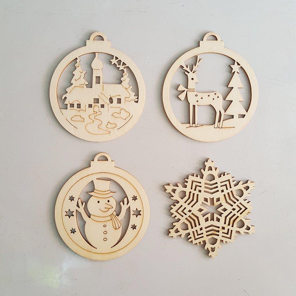 Hộp 16 phụ kiện bằng gỗ treo trang trí noel