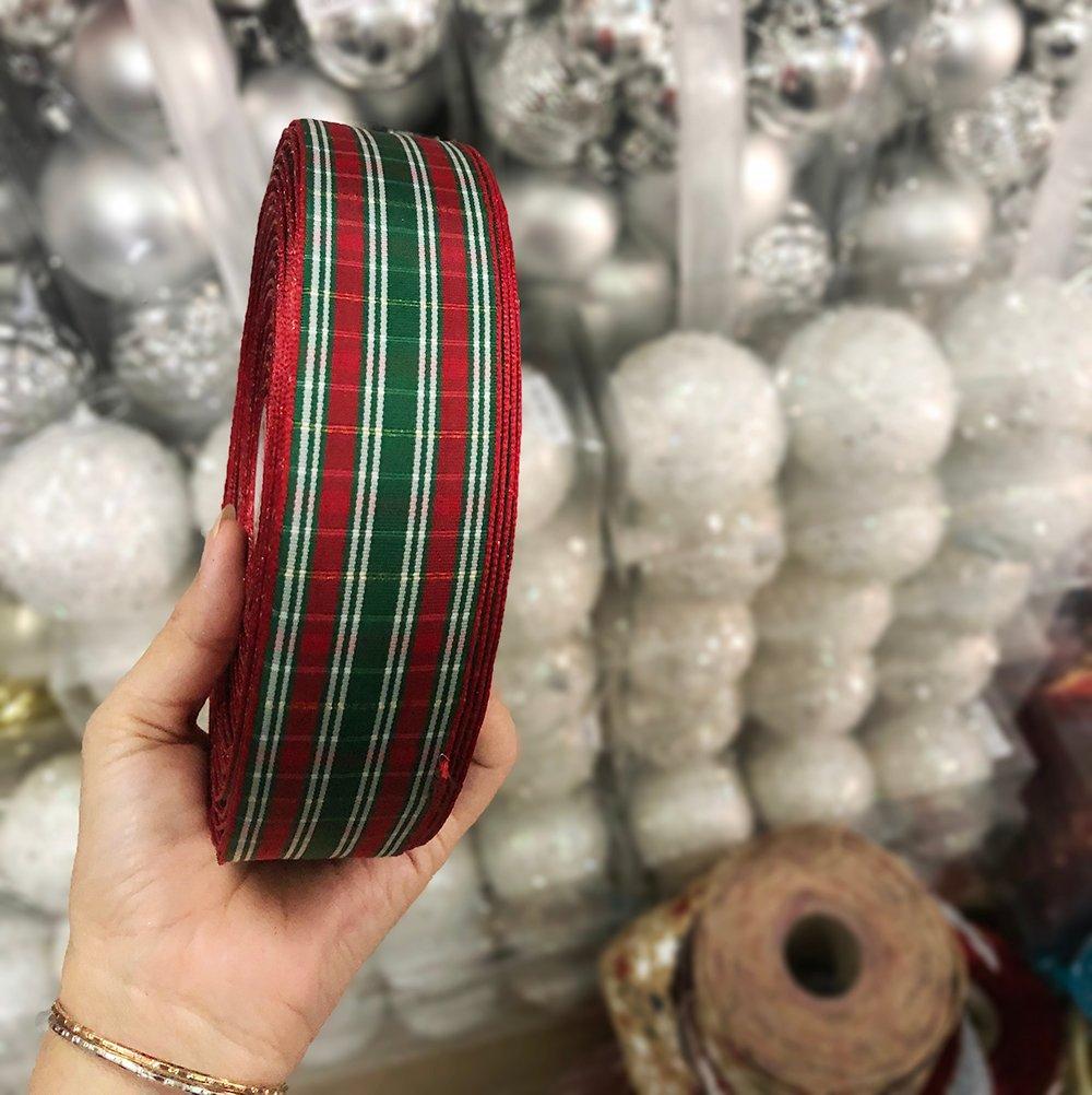 Cuộn ruy băng họa tiết sọc xanh đỏ trang trí noel