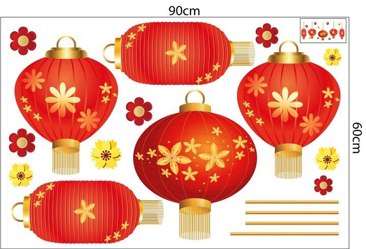 Combo Decal Trang Trí Cửa Kính Ngày Tết Ất Tỵ 2025 Bánh Chưng Xanh và Dưa Hấu Đỏ