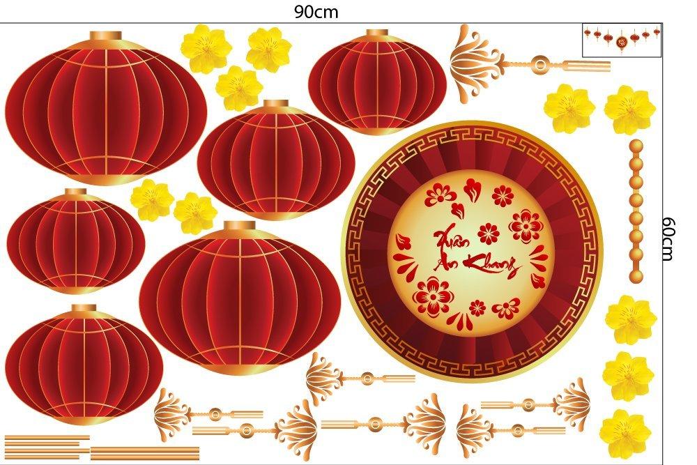 Decal trang trí tết đèn lồng đỏ xuân an khang