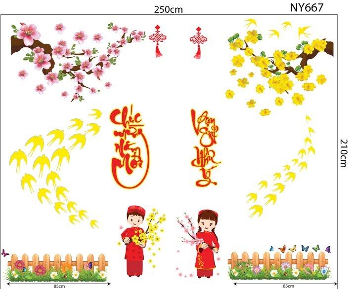 Combo decal trang trí tết Chúc Mừng Năm Mới Vạn Sự Như Ý Nhâm Dần 2022