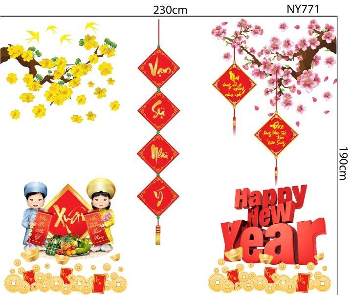 Combo decal trang trí tết mừng xuân 2022
