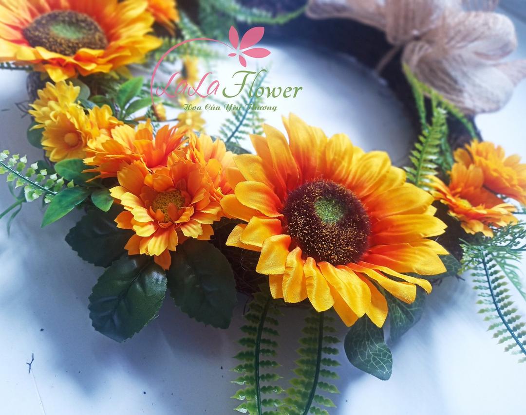 Vòng nguyệt quế hoa hướng dương treo cửa size 40cm