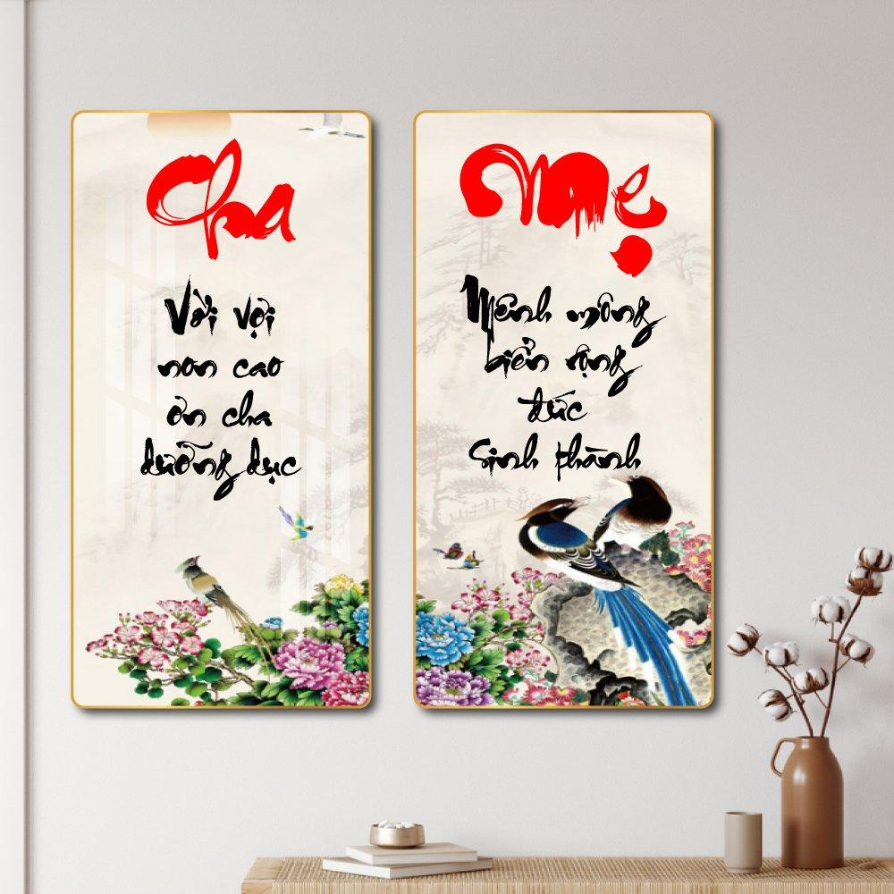 Tranh treo tường thư pháp cha mẹ và đôi chim