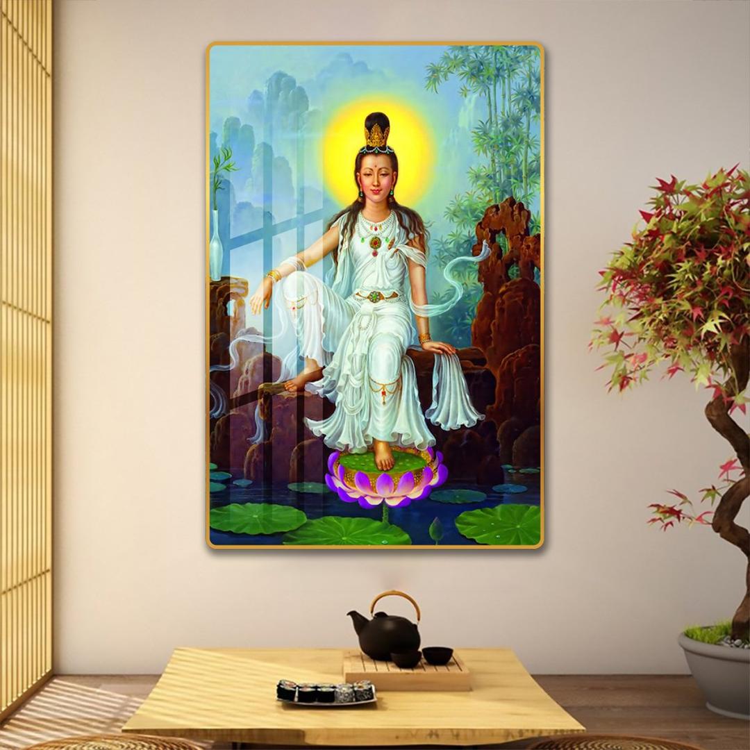 Tranh treo tường phật quan âm ngồi giữa hồ sen