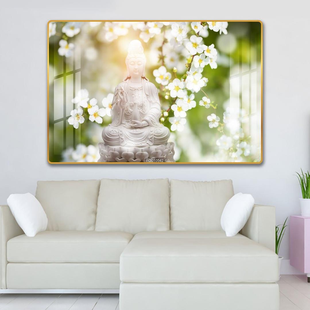 Tranh treo tường phật quan âm và hoa trắng