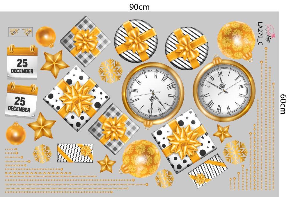 Combo decal trang trí noel Cây Thông Và Tuần Lộc Vàng 2023