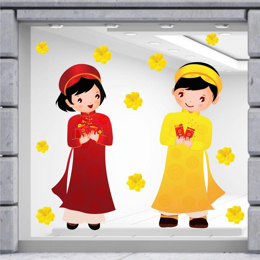 Decal Trang Trí Tết Quý Mão Bé Vui Xuân Chúc Tết