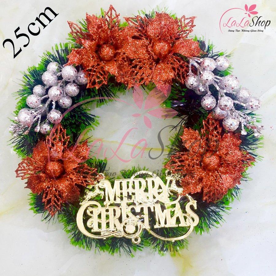Vòng nguyệt quế trang trí noel hoa đỏ 2