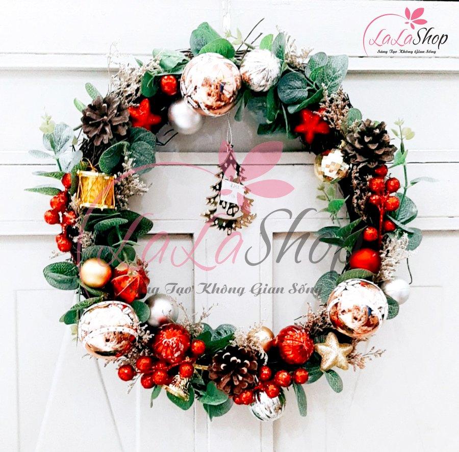 Vòng nguyệt quế trang trí noel kèm chữ Merry Christmas 20 - 35cm