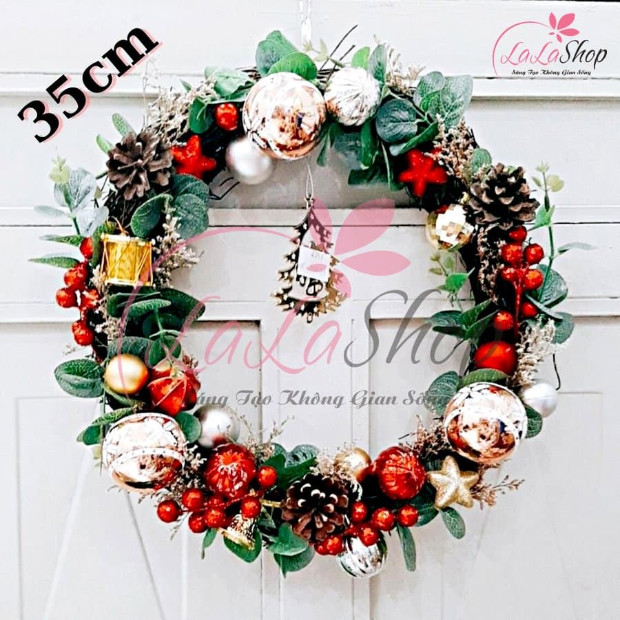 Vòng nguyệt quế trang trí noel kèm chữ Merry Christmas 20 - 35cm