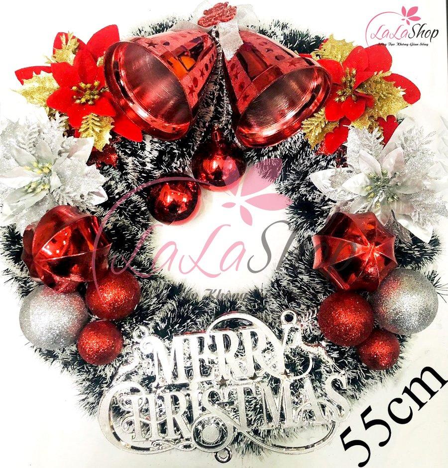 Vòng nguyệt quế trang trí noel hoa chuông và châu