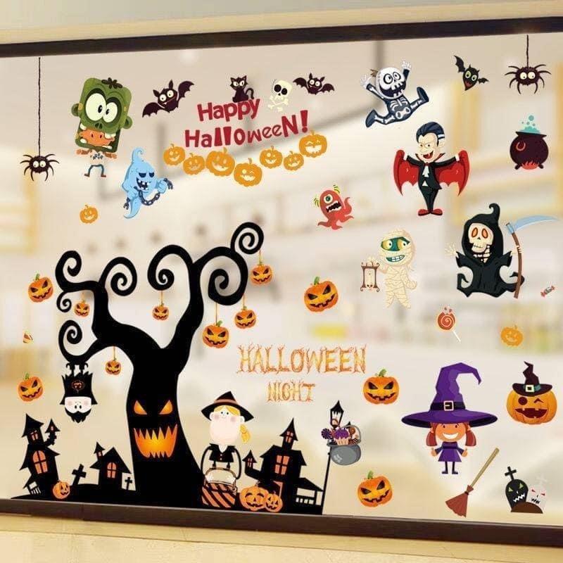 Decal Dán Tường Combo Halloween Những Quả Bí Ngô Và Phù Thủy