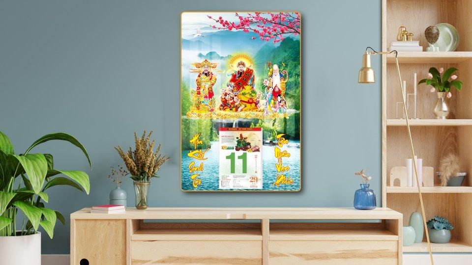 Lịch tết tranh tráng gương treo tường phúc lộc thọ 04 2023