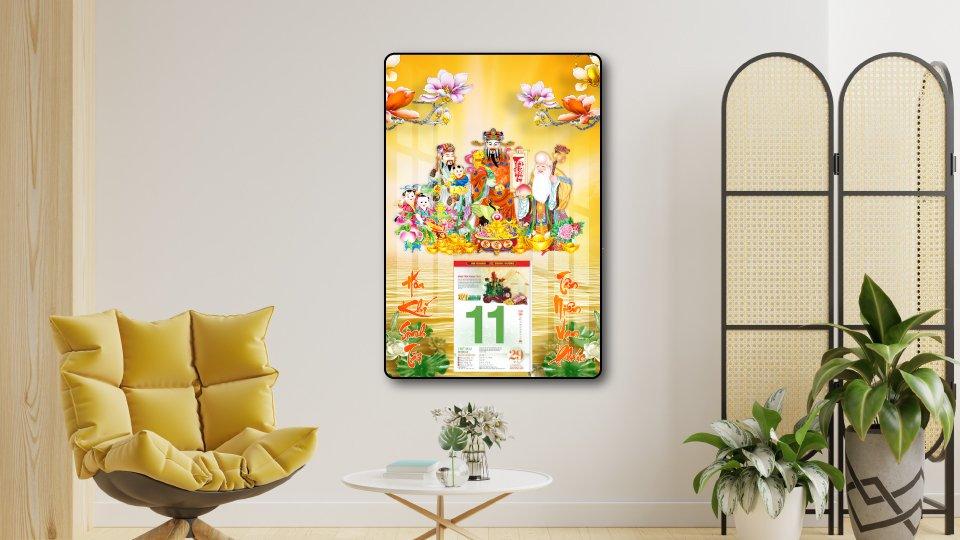 Lịch tết tranh tráng gương treo tường phúc lộc thọ 03 2023