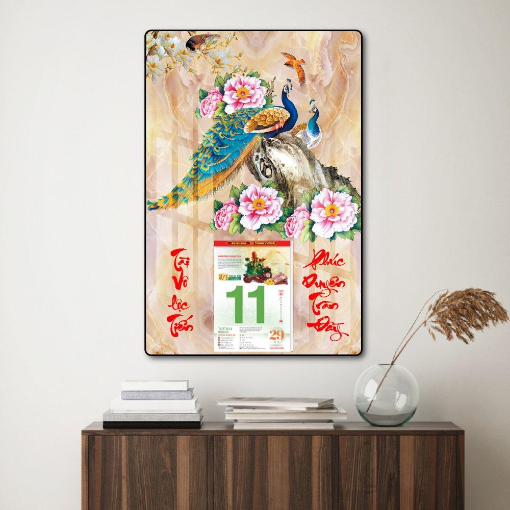 Lịch Tết Tranh Tráng Gương Treo Tường Chim Công 02 2023