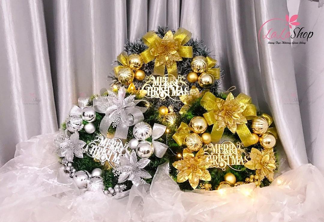 Vòng Nguyệt Quế 40cm Trang Trí Merry Christmas Hoa Vàng Mẫu 1