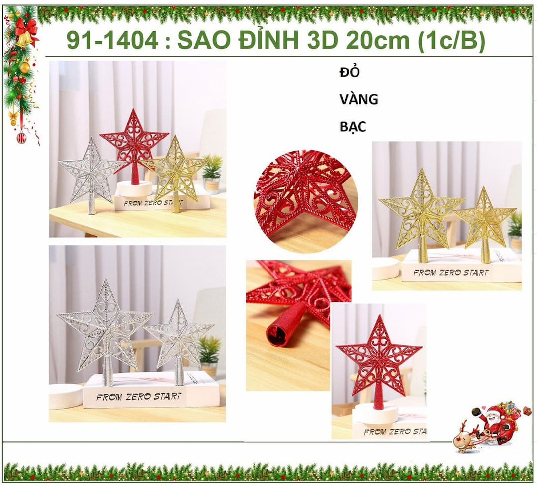 Ngôi sao đỉnh họa tiết trang trí noel mẫu 2