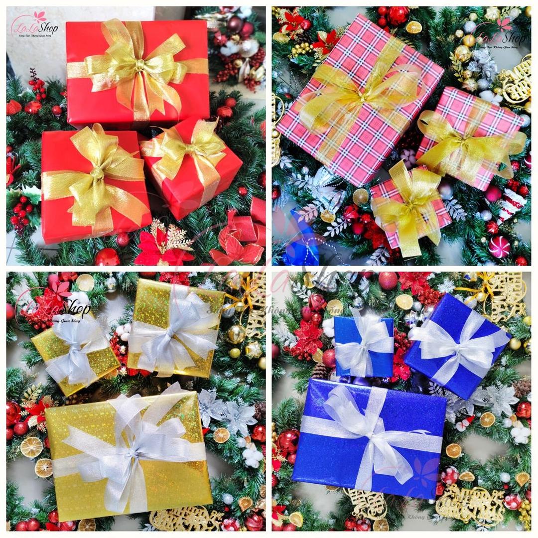 Set 3 Hộp Quà Tặng Kèm Nơ Trang Trí Noel