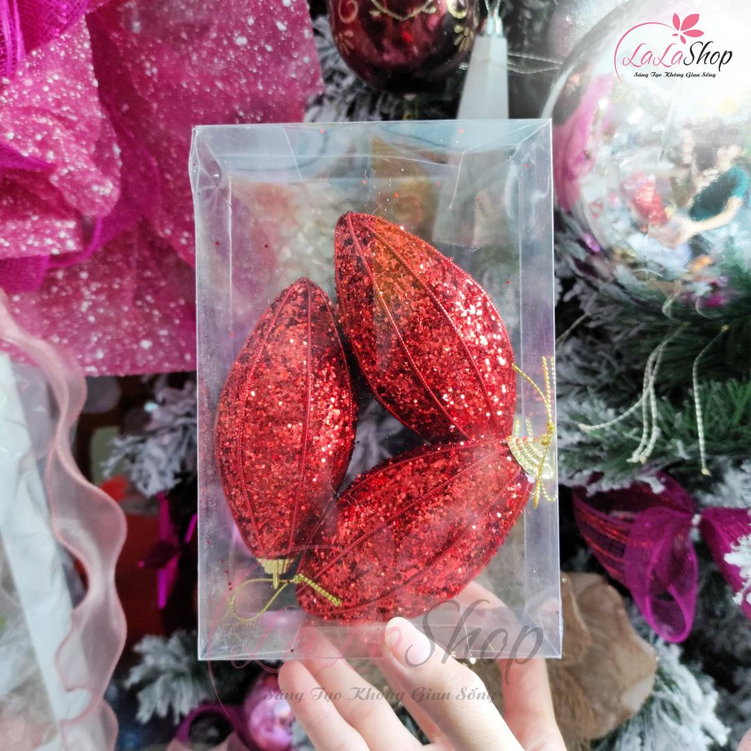 Hộp 3 quả châu đỏ trang trí cây thông noel