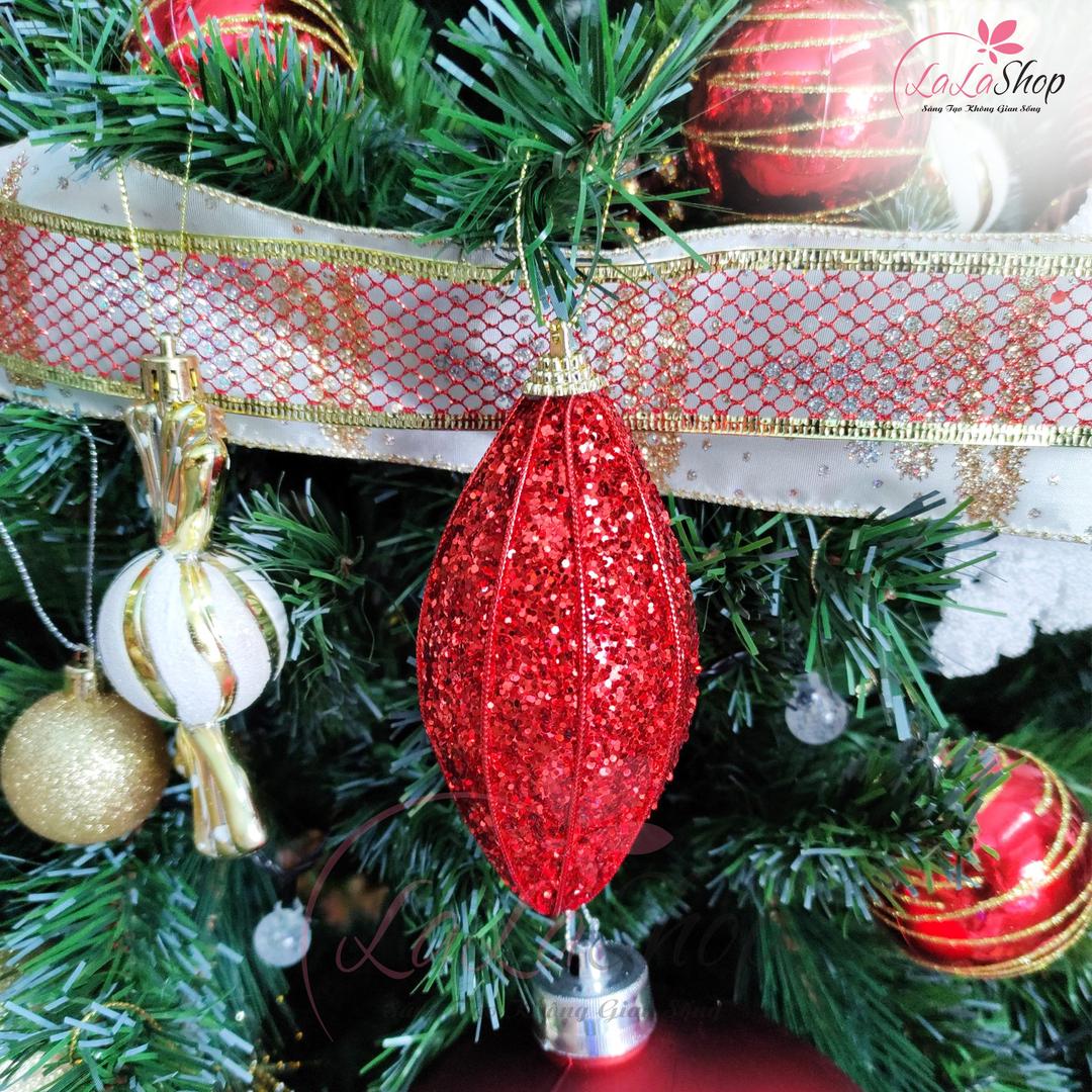 Hộp 3 quả châu đỏ trang trí cây thông noel