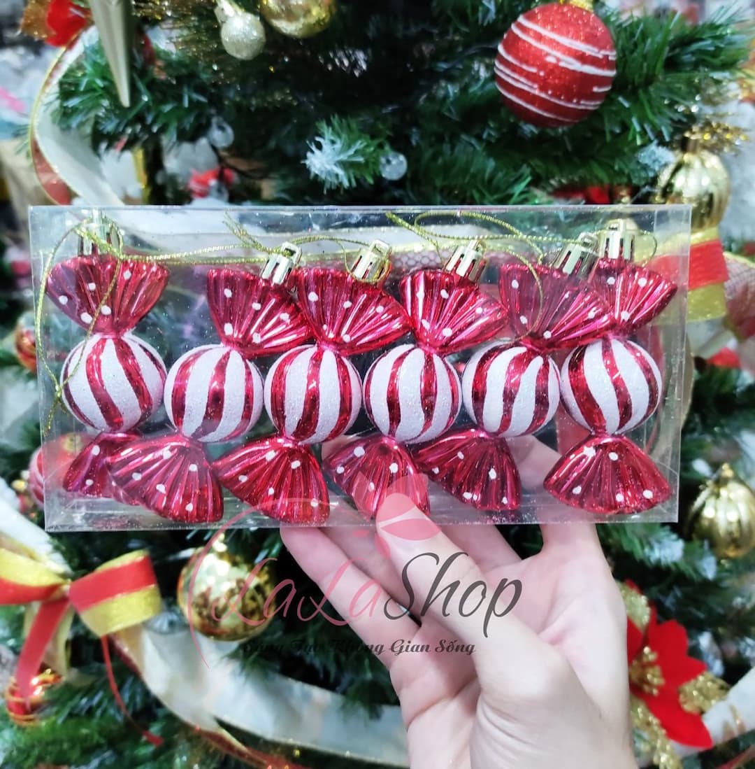 Set 6 Kẹo Đỏ Trang Trí Cây Thông Noel