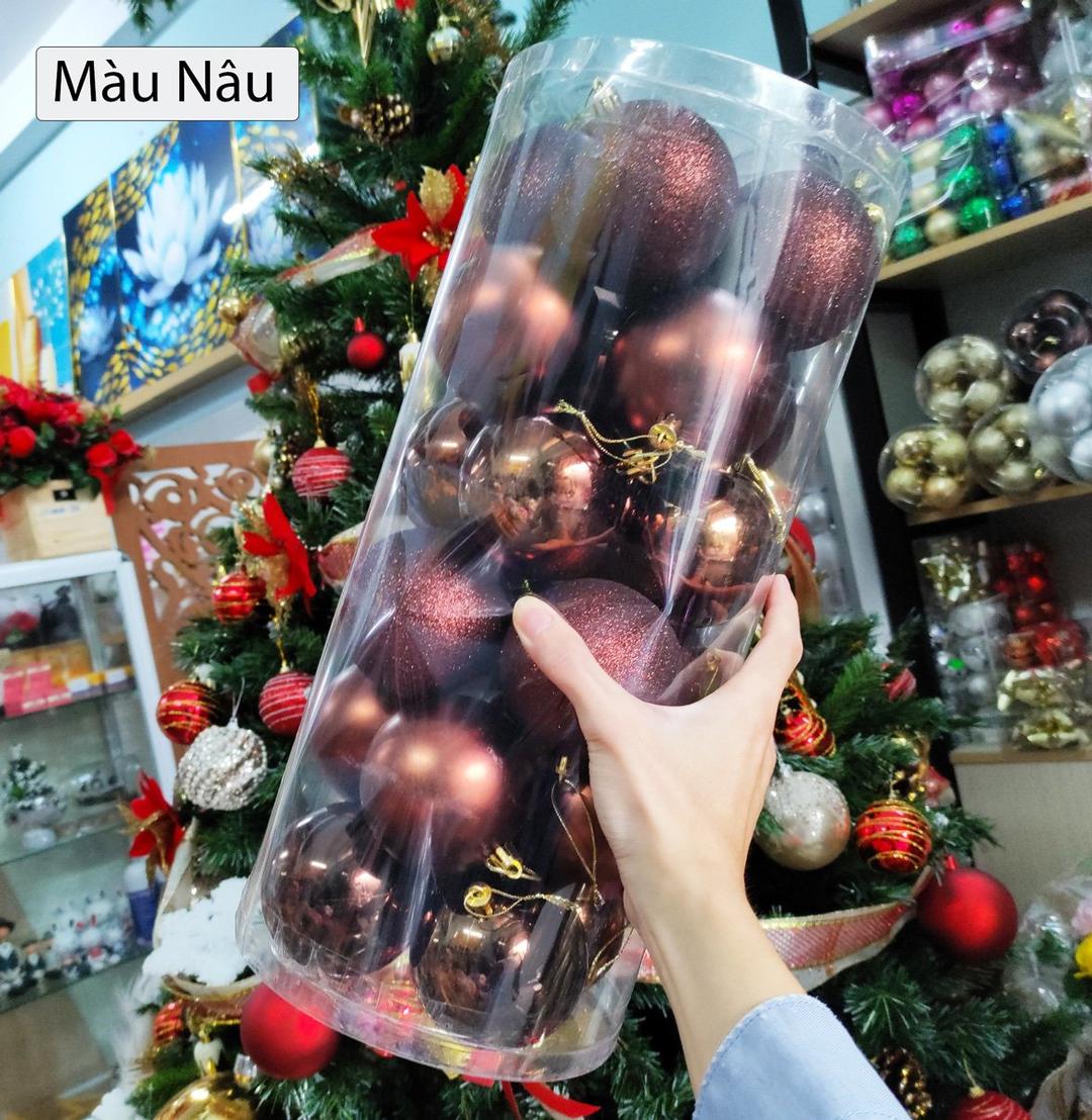 Hộp 24 quả châu 8cm 3 loại châu trang trí noel