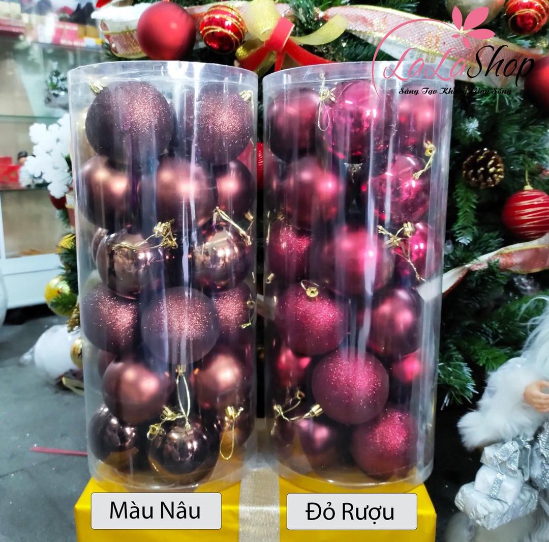 Hộp 24 quả châu 8cm 3 loại châu trang trí noel