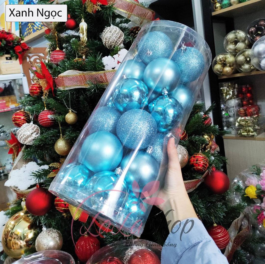 Hộp 24 quả châu 8cm 3 loại châu trang trí noel