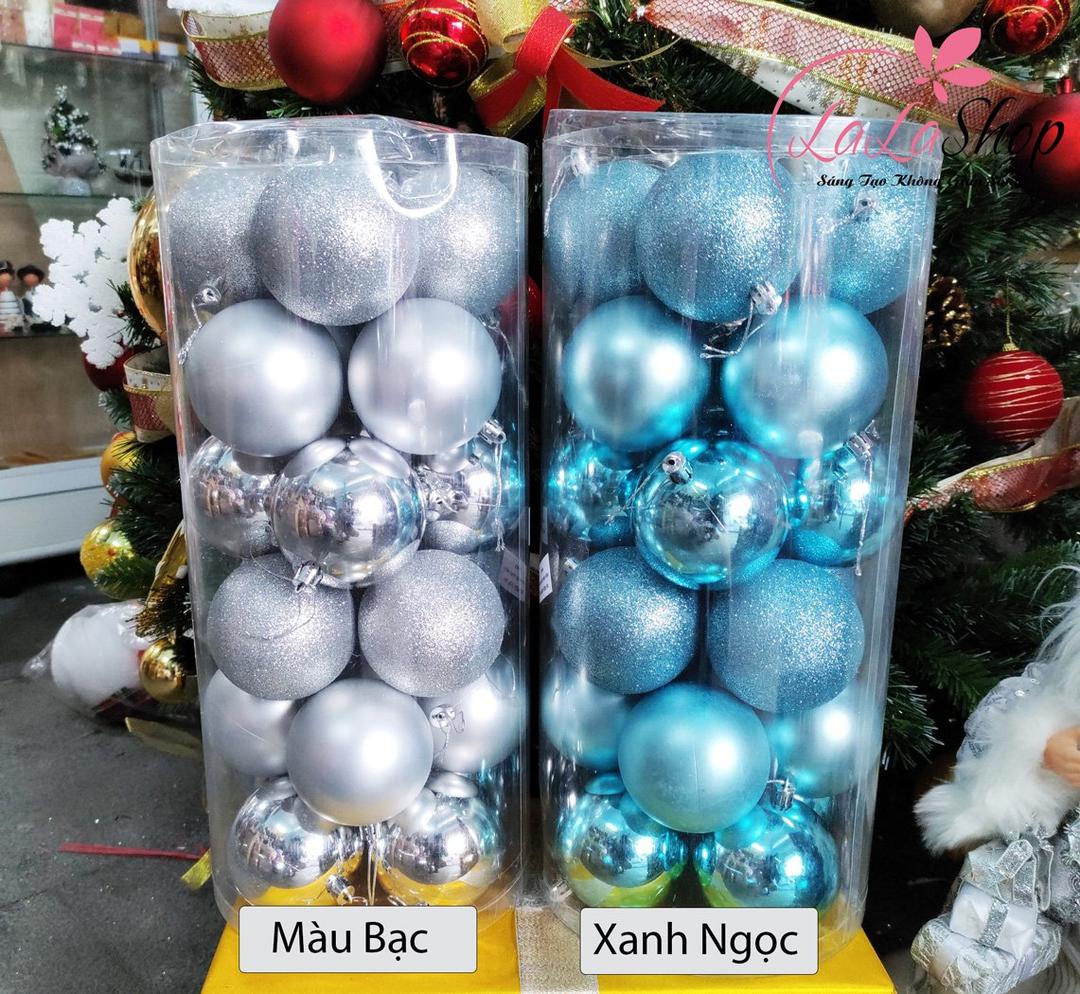 Hộp 24 quả châu 8cm 3 loại châu trang trí noel