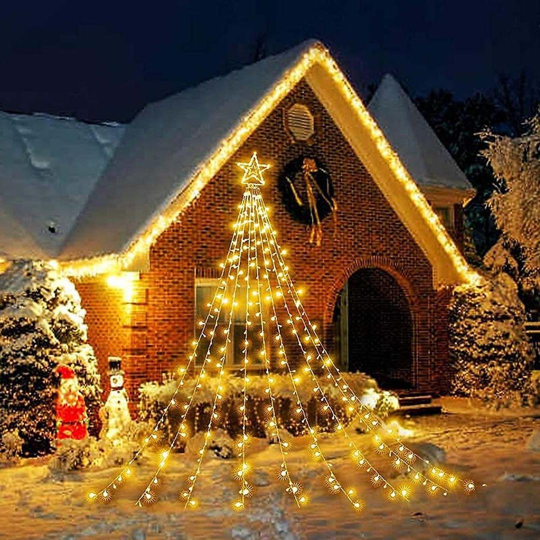 Đèn led 9 dây thả rèm hình ngôi sao trang trí noel