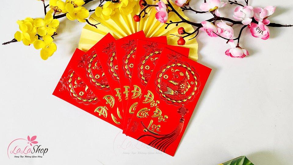 Combo 6 Bao Lì Xì In Nổi 3D Màu Đỏ Cá Chép Đại Cát Đại Lợi