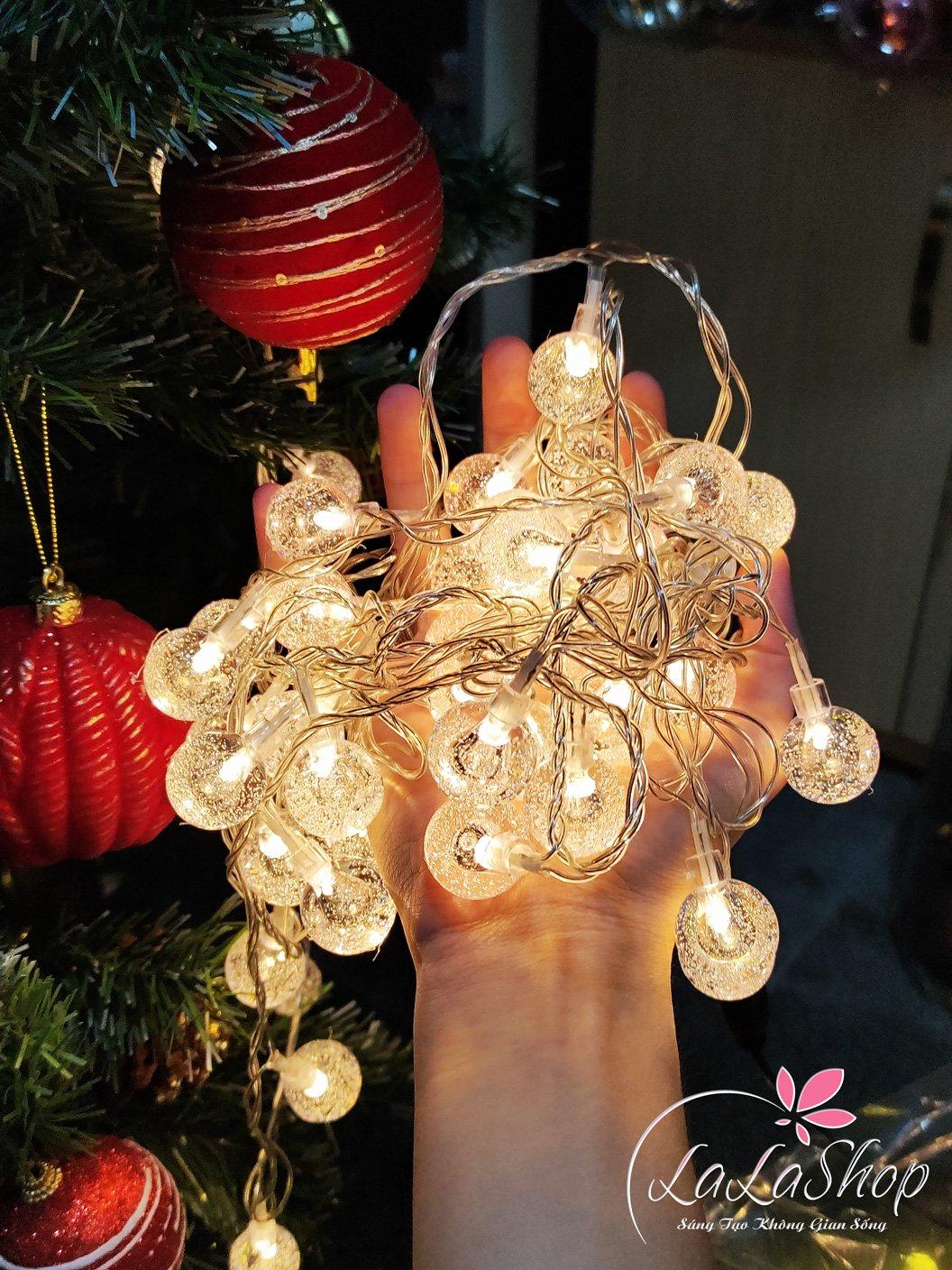 Dây đèn bi tròn bọt tuyết 10m trang trí noel