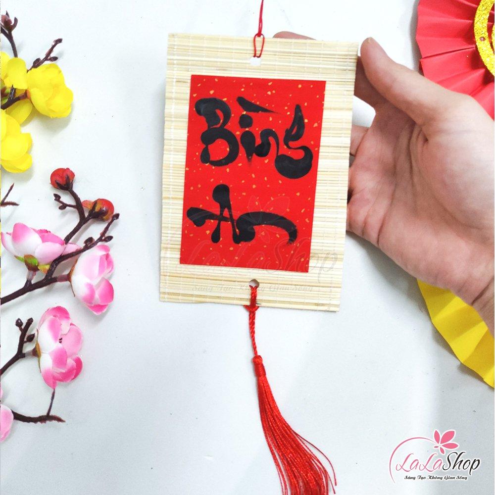 Liễn mành thư pháp đỏ 30cm Bình An liễn treo trang trí tết