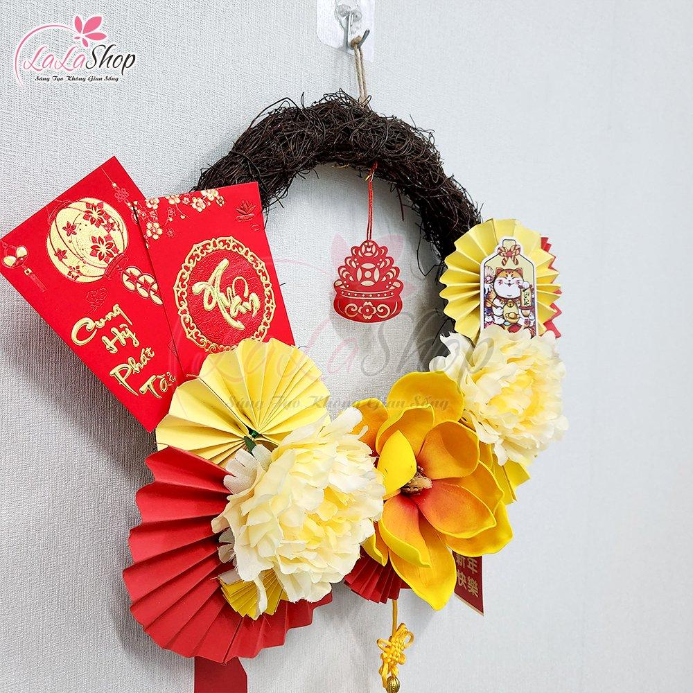 Vòng Hoa Trang Trí Tết Hoa Mẫu Đơn Bao Lì Xì 35cm