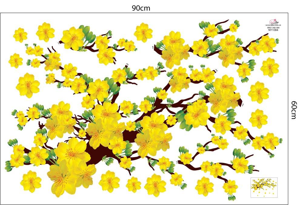 Decal Trang Trí Tết Hoa Mai Vàng Nở Rộ Mừng Năm Mới Mẫu 3