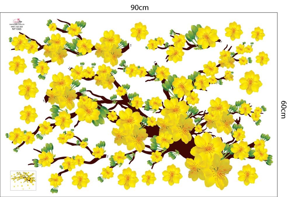 Decal Trang Trí Tết Hoa Mai Vàng Nở Rộ Mừng Năm Mới Mẫu 4